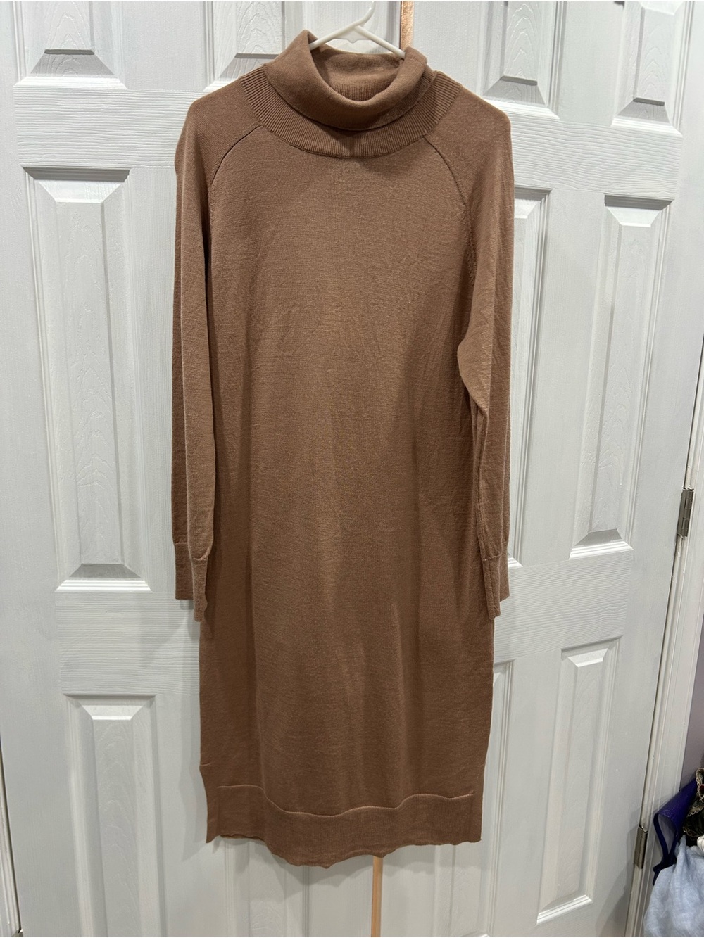 Alex Marie Camel Turtleneck Marino Wool Long Sleeve Knit Dress